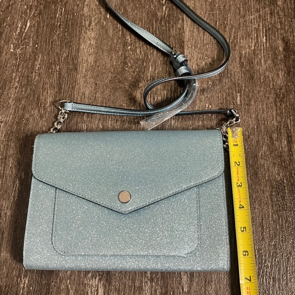 Kate‎ Spade Flap Crossbody Glitter Fabric Frosty Sky Blue Purse NWT $279